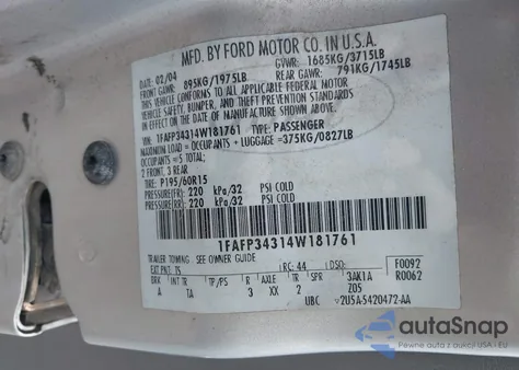 2004 Ford Focus Se from USA, damaged, VIN 1FAFP34314W181761